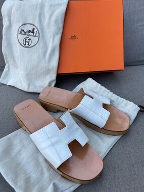 HERMES Clog Sandal Slide in White